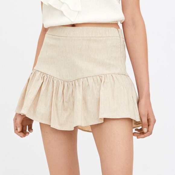 Zara Skirts | Zara Beige Ruffled Skort 